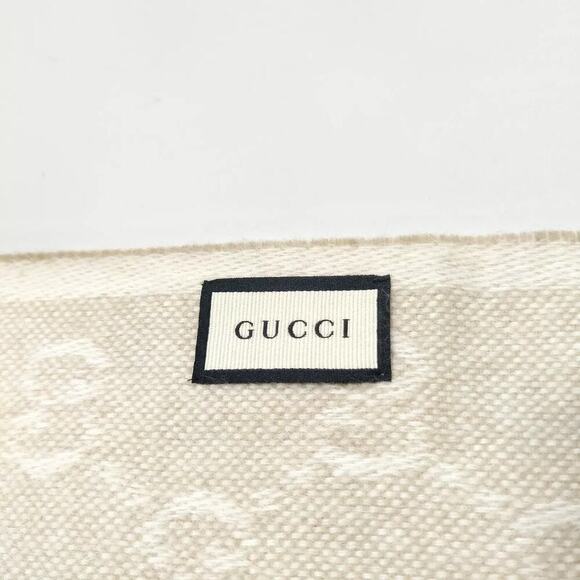 Gucci Mens Logo Monogram Wool Long Fringe Scarf Cream Beige NWOT - Picture 4 of 7